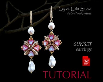 Seed bead Multi Stones earrings beading pattern, Beaded earrings tutorial, DIY handmade jewelry, Easy beadwork tutorial for Sunset earrings