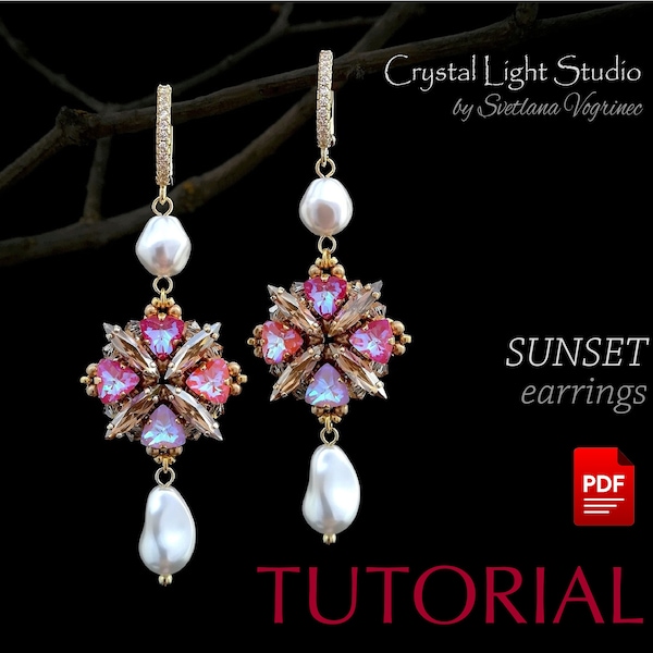 Seed bead Multi Stones earrings beading pattern, Beaded earrings tutorial, DIY handmade jewelry, Easy beadwork tutorial for Sunset earrings