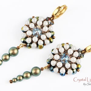 Huggie hoop pearl dangle earrings gold green