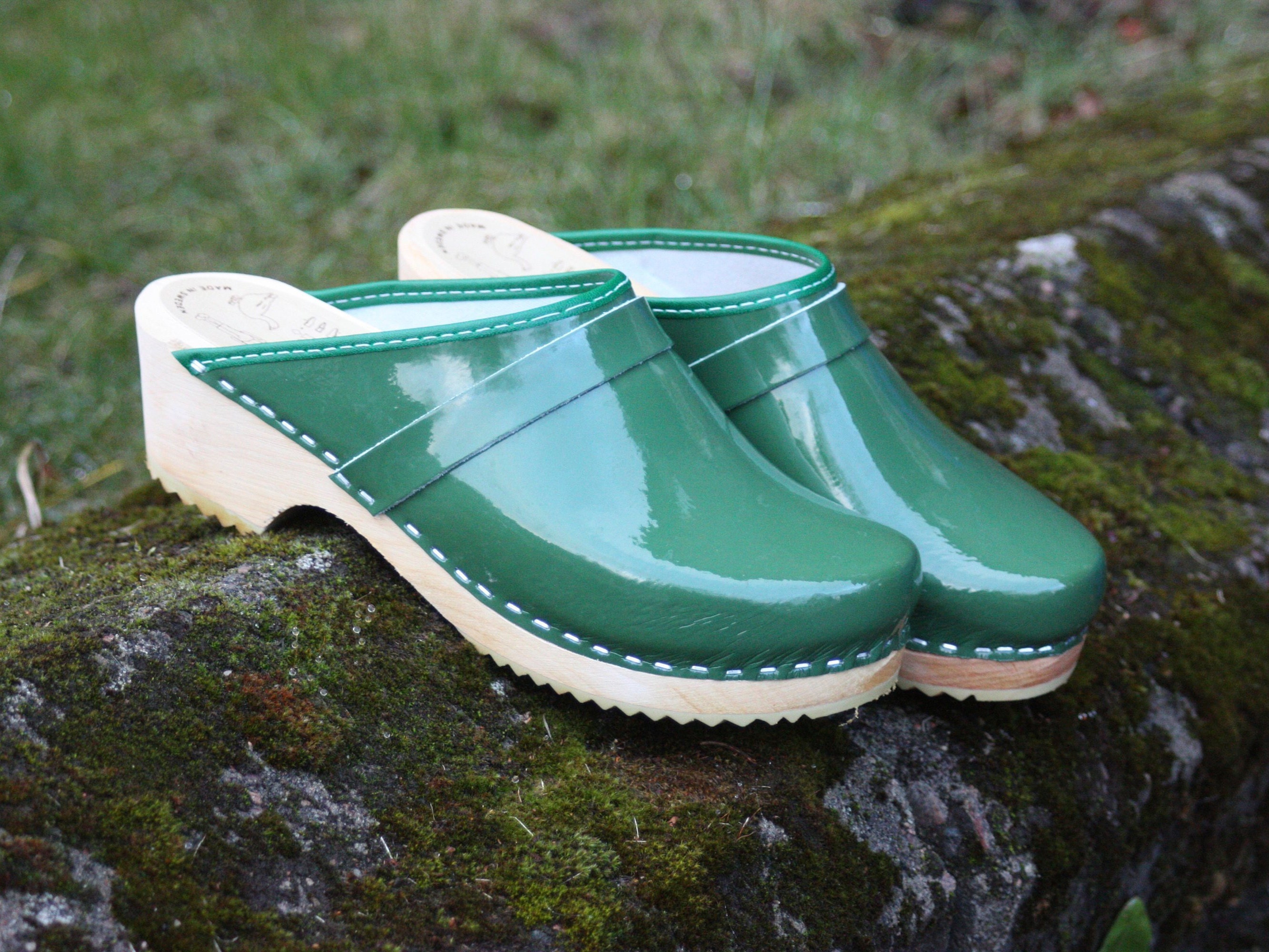 leather wooden clogs