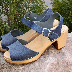 High heel jeans-like leather sandals