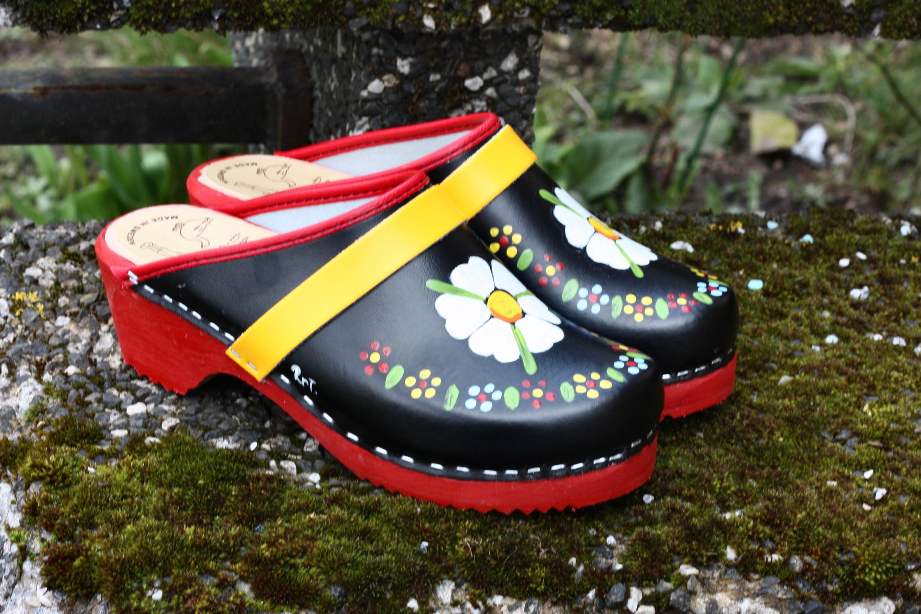 Hand Painted Vintage Leather Clogs - Unisex Hand Painted Clogs Womens - Etsy main image 3