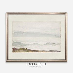 Póster de casa de playa con acuarela y océano, arte de pared imprimible, abstracto vintage, decoración de sala de estar costera, impresión de pintura con descarga DIGITAL n.° 295