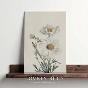 White Poppy Painting: Vintage Floral Wall Art (Digital Download)