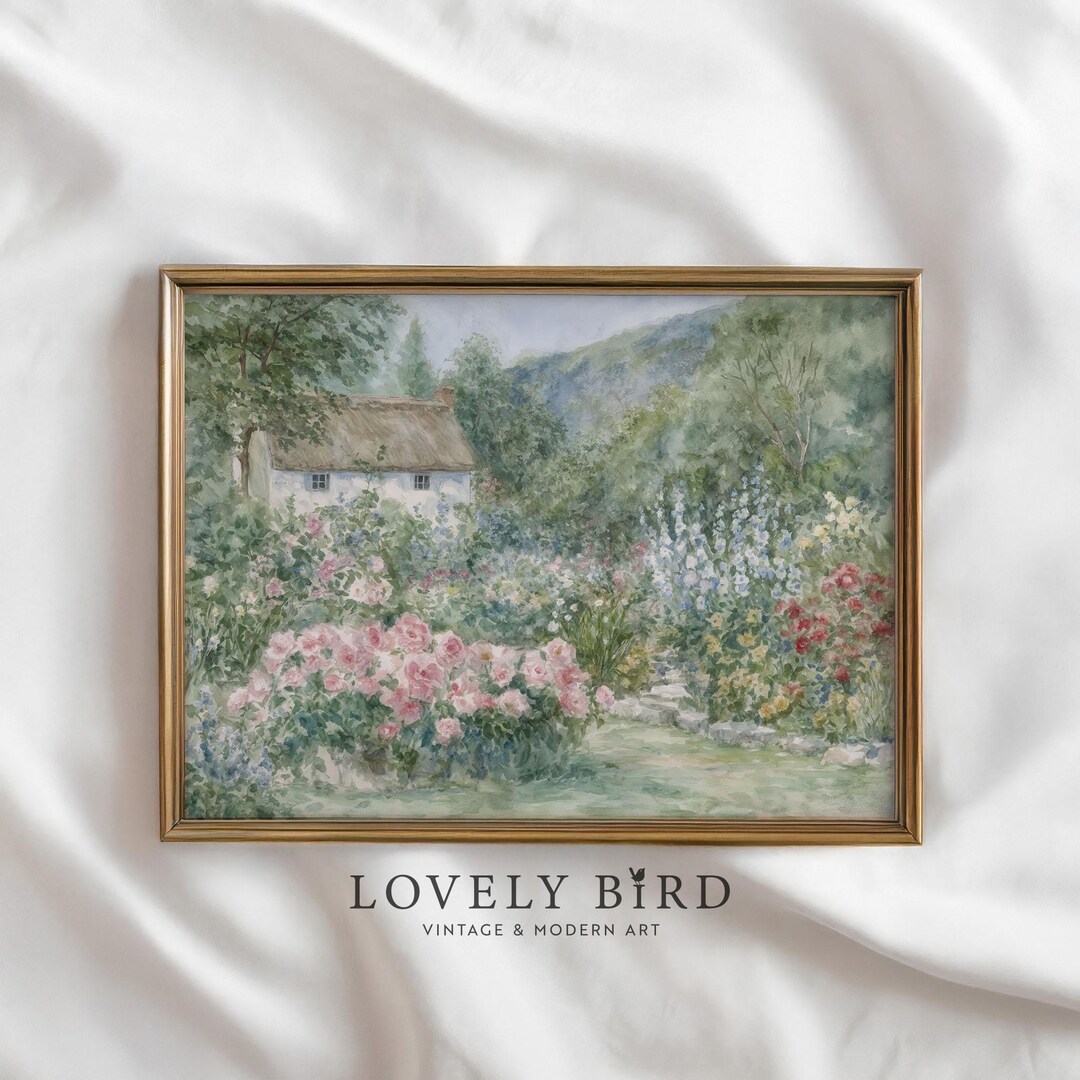 English Cottage Garden Art Print, Floral Botanical Wall Decor, Blooming ...