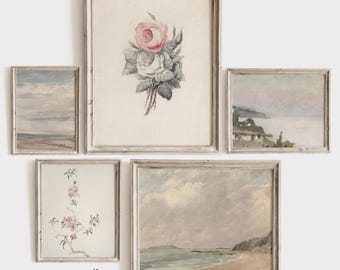 Vintage Coastal Painting Set: Muted Tone Gallery Wall Art (Digital Download) #S5-15