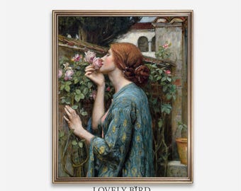 Vintage Woman with Roses Print: Victorian Lady Portrait (Digital Download)