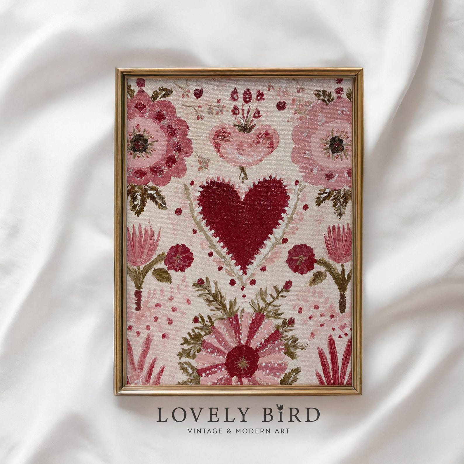 Romantic Valentine Flower Heart Print, Floral Love Pattern Painting ...