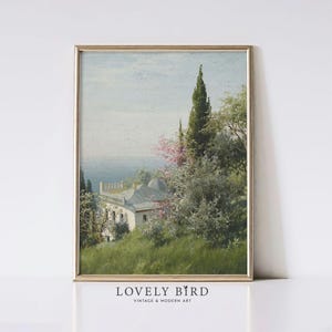 Lámina de arte costero para pared, decoración de pared de sala de estar rústica, póster de paisaje vintage imprimible, arte de cocina con paisaje marino cottagecore
