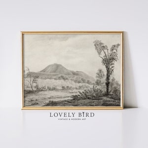 Tropische Landschaft Wand Kunst DIGITAL, Minimalistische Palme Skizze Download, Neutral Vintage Cottage Dekor DRUCKBAR, über dem Bett Poster #840
