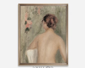 Vintage schilderij vrouwportret: humeurige badkamerkunst (digitale download)