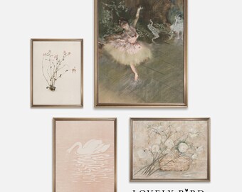 Vintage Girls Nursery Prints: Ballerina, Swan, Flower Set (Digital Download) #S4-9
