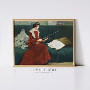Vintage Woman with Violin Painting: Antique Music Room Art (Digital Download) #434