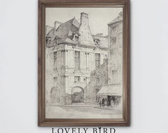 Paris Cityscape Sketch Art Print: Vintage Farmhouse Decor (Digital Download) #390