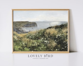 Coastal Meadow Painting | Vintage Summer Seascape Wall Art Print | PRINTABLE Digital Download | 0124