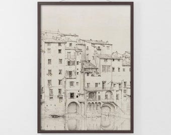 Impresión de boceto de la ciudad de Florencia: Arte mural de una cabaña italiana vintage (descarga digital) n.° 895