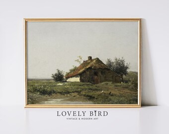 Farmhouse Landscape Painting | Vintage Rural Country Scene Wall Art Print | PRINTABLE Digital Download | 0272