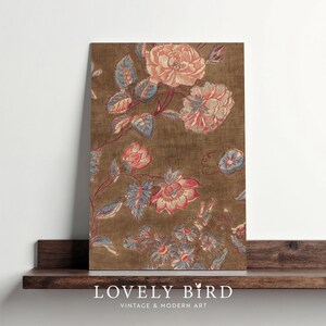 Floral Tapestry Print: Brown Textile Flower Art (Digital Download) #347