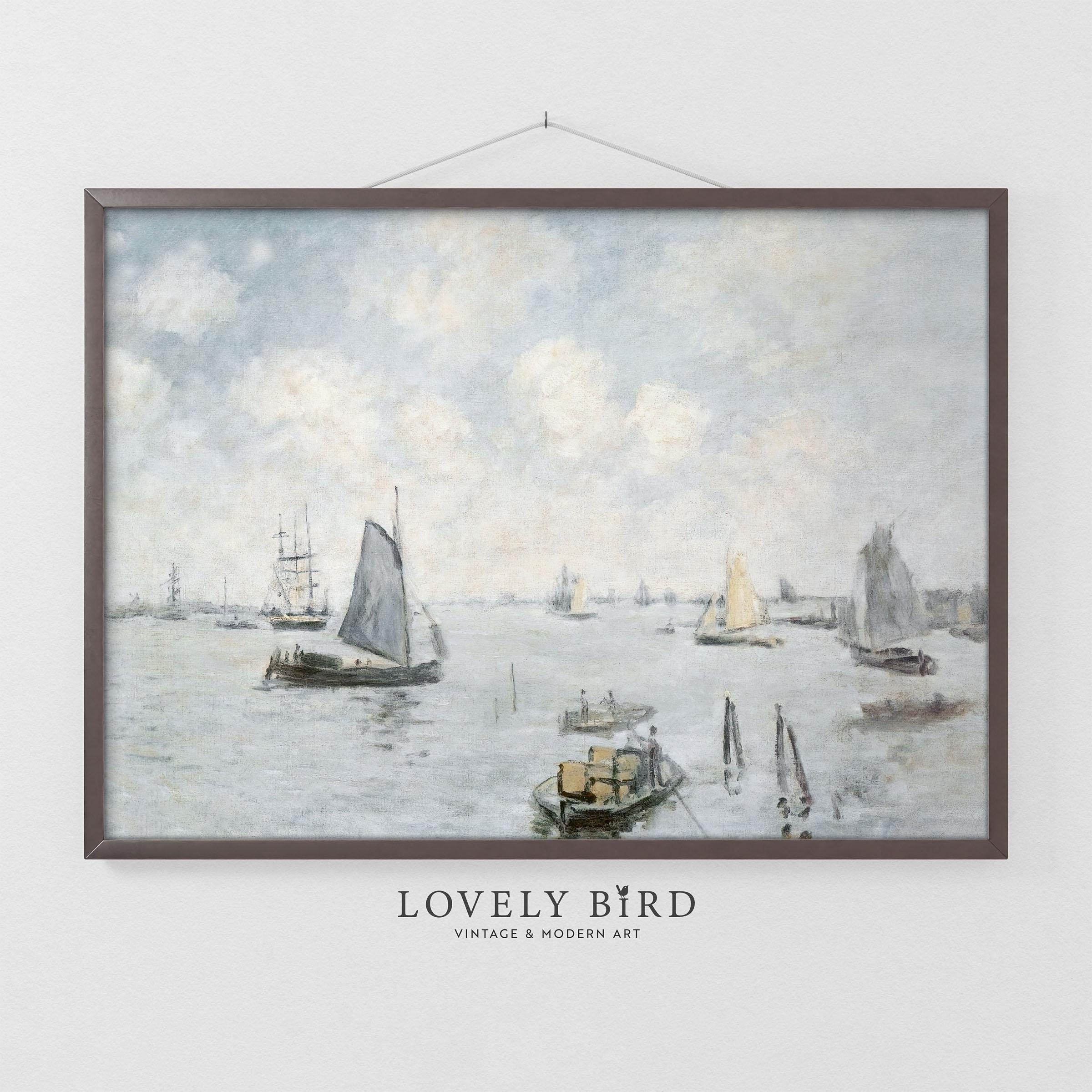 帆船絵画プリント 帆船の絵画 青い海のキャンバスの油絵 オリジナルの船のアート