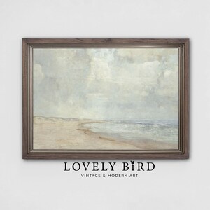 Decoración de sala de estar costera estilo granja, póster de casa de playa en tonos pastel, impresión de pintura de paisaje marino vintage, arte de pared para baño imprimible con océano n.° 823
