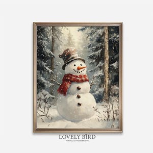Vintage Snowman Print: Winter Forest Scene, Holiday Wall Art (Digital Download)