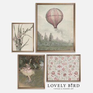 Pink Nursery Decor Prints: Vintage Painting Gallery Wall Art (Digital Download) #S4-3
