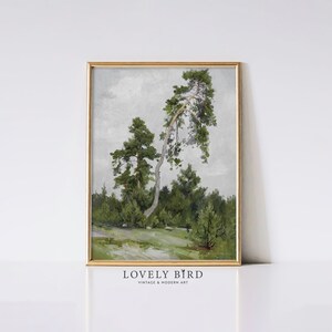Vintage Pine Tree DIGITAL Print, Green Country Wall Art PRINTABLE, Rural Farmhouse Decor Downloadable, Rustic Landscape Poster Download #566