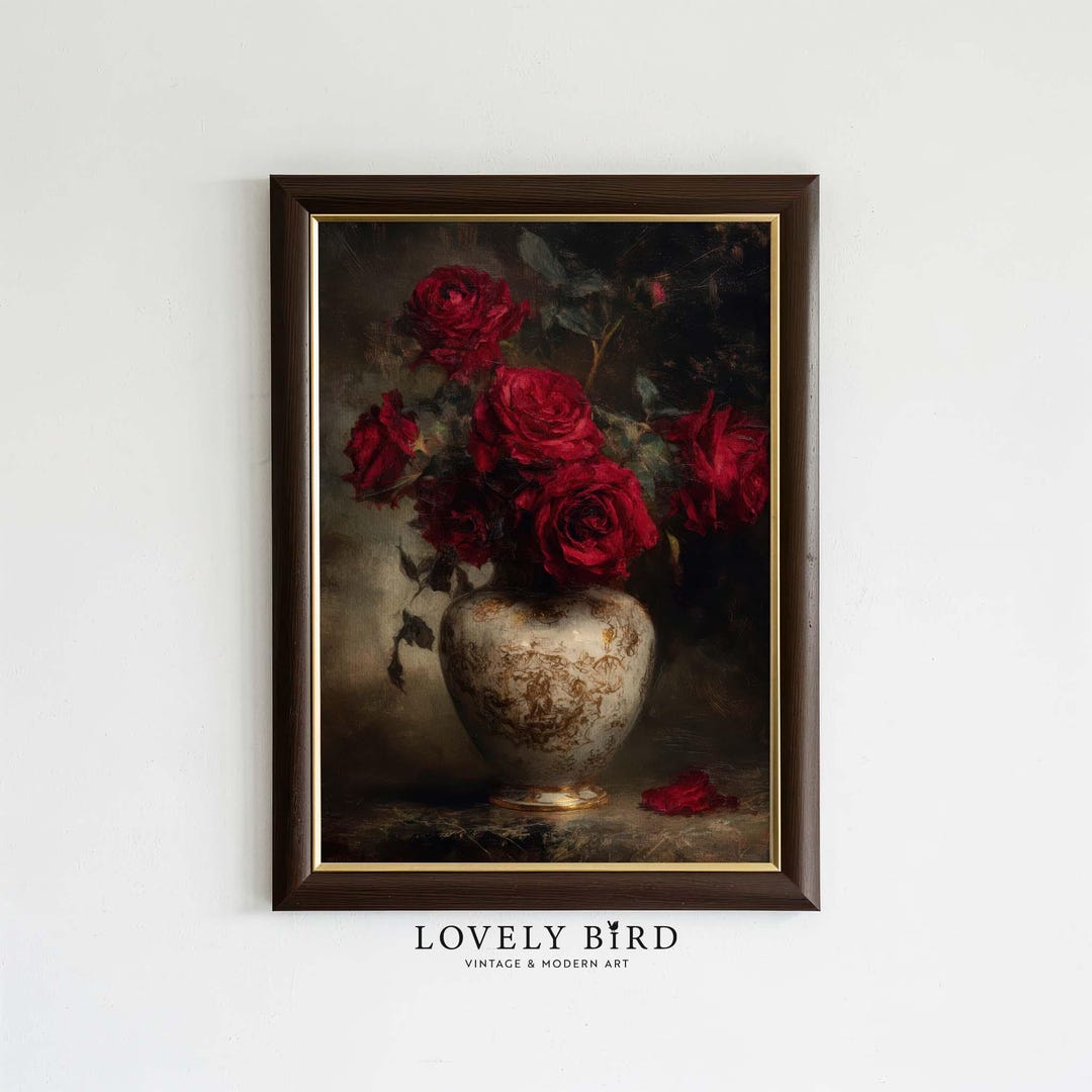 Moody Red Rose Bouquet, Romantic Flower Still Life, Dark Floral ...
