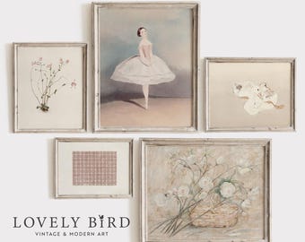 Vintage Floral Nursery Gallery Wall Art Set: Duck, Ballerina Prints (Digital Download) #S5-21