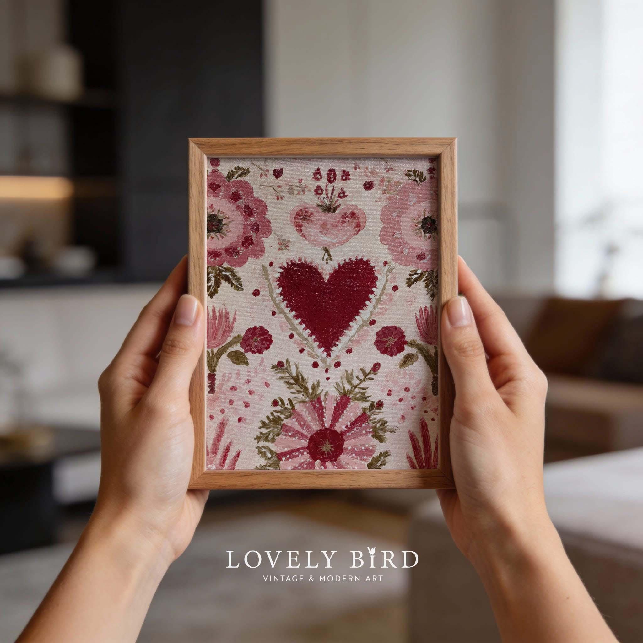 Romantic Valentine Flower Heart Print, Floral Love Pattern Painting ...