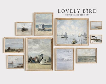 PRINTABLE Coastal Landscape Painting Gallery, DIGITAL Beach Wall Art Set of Ten, Nautical Summer Holiday Print Bundle, Muted Tones #S10-4