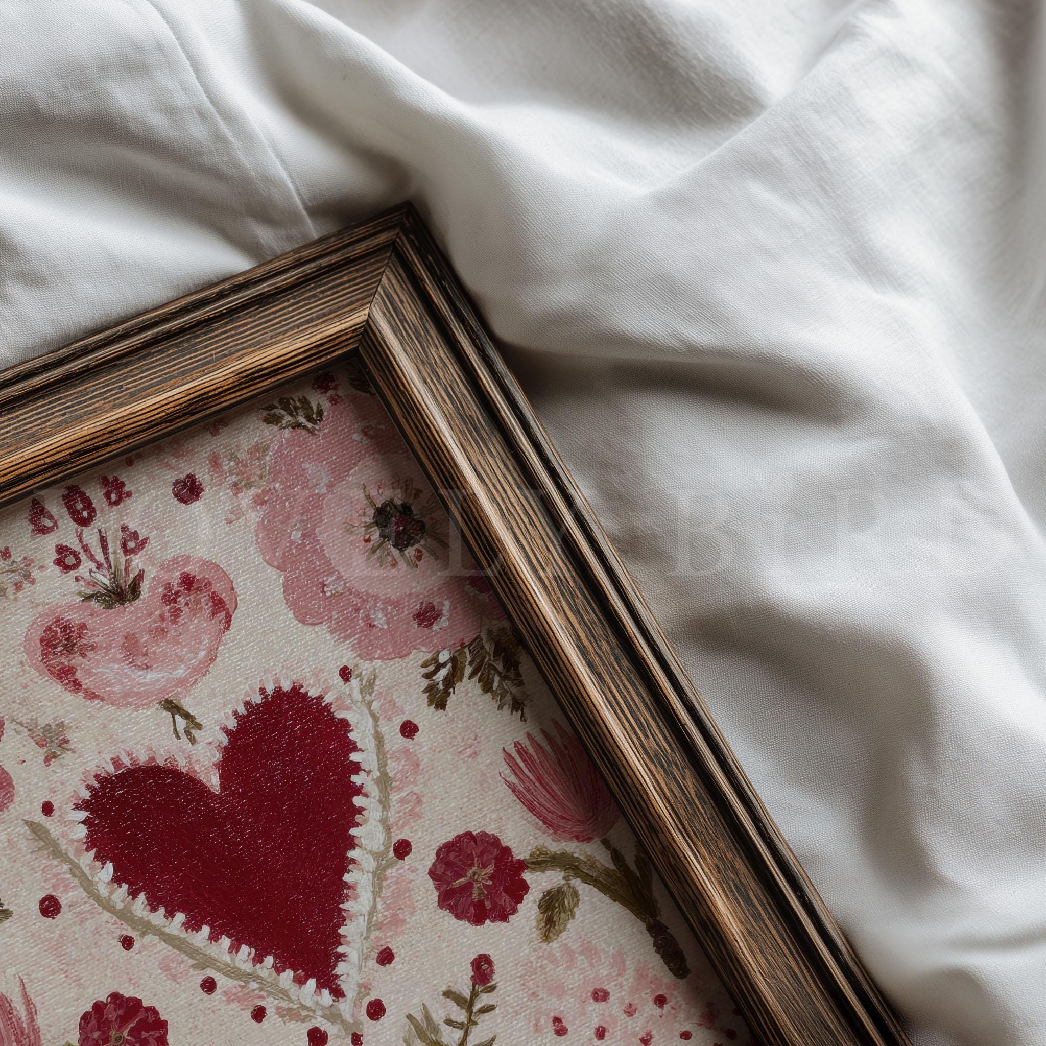 Romantic Valentine Flower Heart Print, Floral Love Pattern Painting ...
