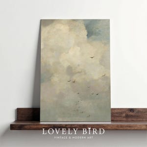 Vintage Flying Birds Painting: Sky Cloud Printable Art (Digital Download #934)