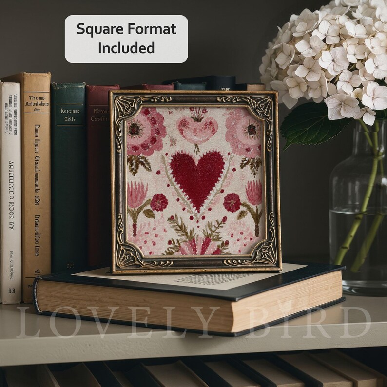 Romantic Valentine Flower Heart Print, Floral Love Pattern Painting ...