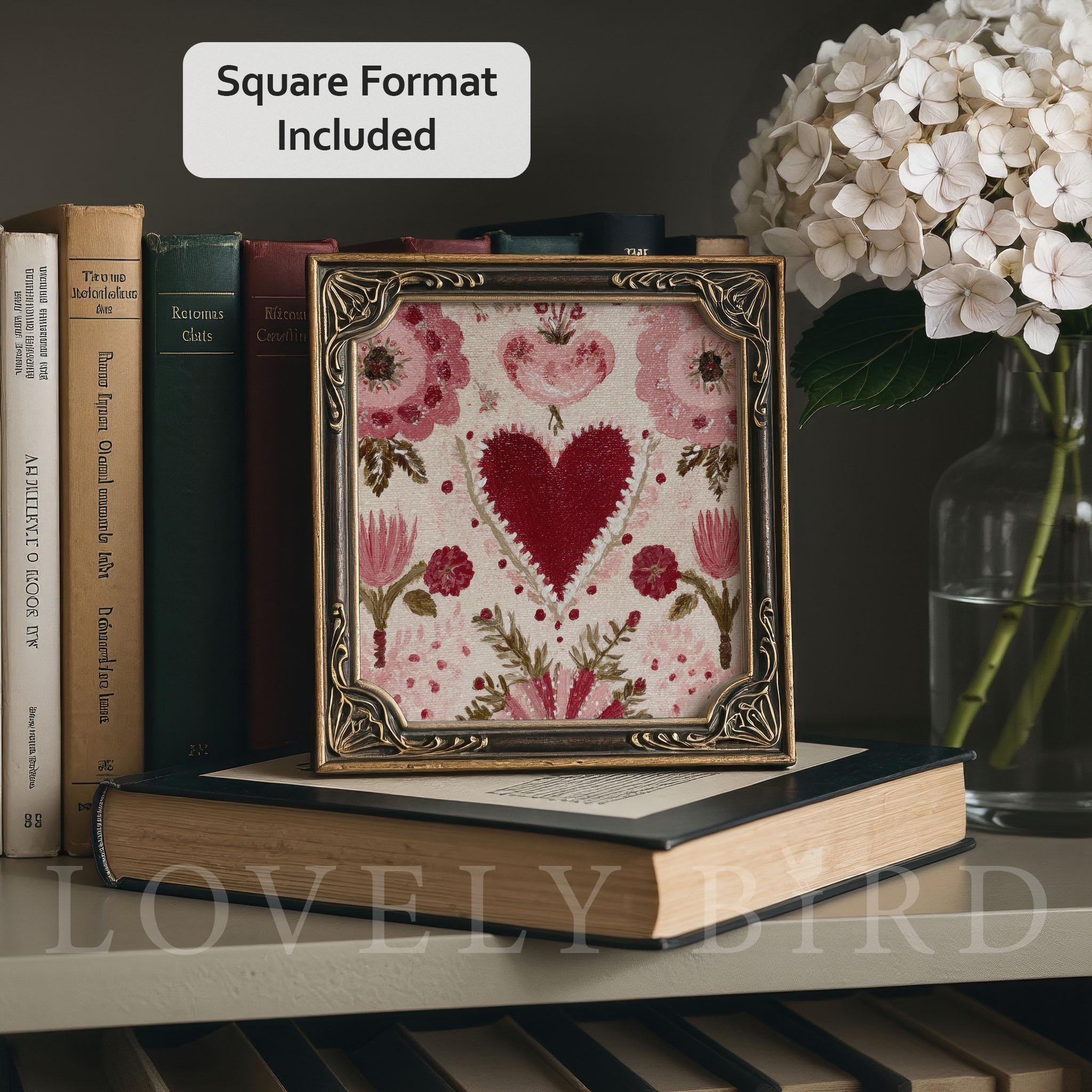 Romantic Valentine Flower Heart Print, Floral Love Pattern Painting ...