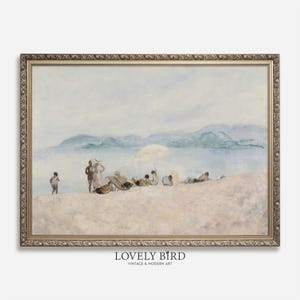 Pintura de casa de playa en tonos pastel suaves, arte abstracto del océano (descarga digital), obra de arte imprimible para decoración de comedor, póster para dormitorio sobre la cama n.° 443