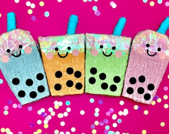 Boba Tea Mini Piñata, Party Favors, Bubble Tea Theme Decoration