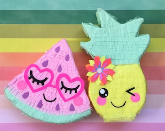 Mini Watermelon and Pineapple Pinata, Fruit Party Favor, Birthday Decoration