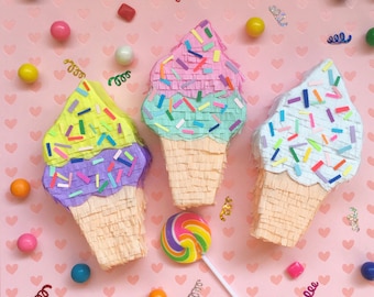 Mini Ice Cream Cone Piñata: Party Decoration, Ready-Made Treat Holder (5.25" L x 3" W)