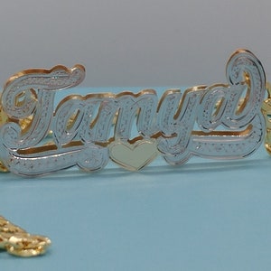 Personalized Double Plate NAME NECKLACE SET 10K Gold + 10K Necklace 16&quot;~20&quot;