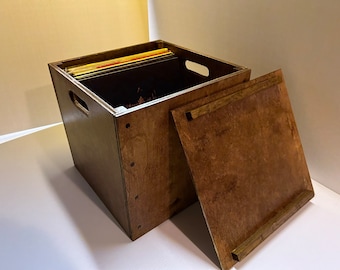 VINYL/RECORD STORAGE bin Solid Birch Record Storage Bin with Lid - * free shipping