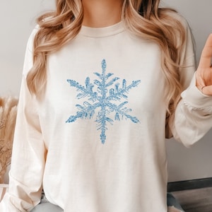 Comfort Colors® Crystal Snowflake Long Sleeve Shirt, Snowflake Graphic Tee, Christmas Long Sleeve Shirty