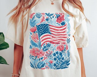 Floral American Flag 4th of July Comfort Colors® Shirt
