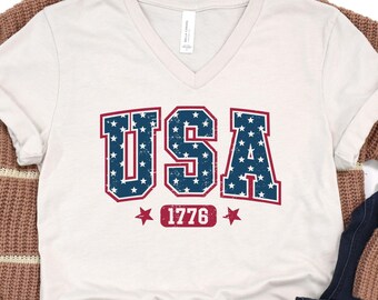 USA 1776 4th of July VNeck Shirt