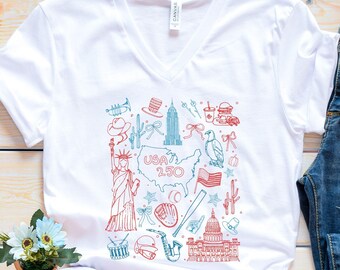 USA 250th Anniversary 4th of July VNeck Shirt