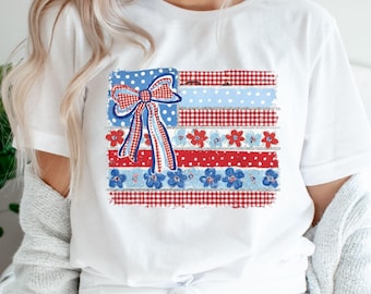 Floral American Flag 4th of July Graphic Tee