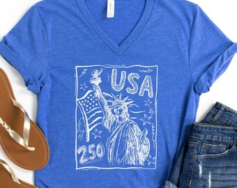 USA 250th Anniversary 4th of July VNeck Shirt