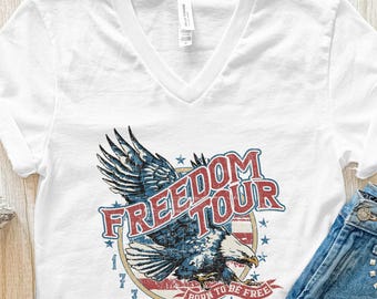 Freedom Tour VNeck Graphic Tee / Patriotic VNeck Shirt / 4th of July V-Neck / Women's 4th of July Shirt / Women's Patriotic Shirt