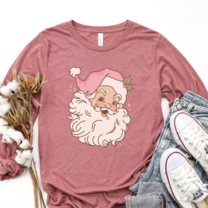 Santa Long Sleeve Shirt / Cute Santa Long Sleeve / Pink Santa Long Sleeve Shirt / Retro Santa Long Sleeve / Vintage Santa Long Sleeve Shirt