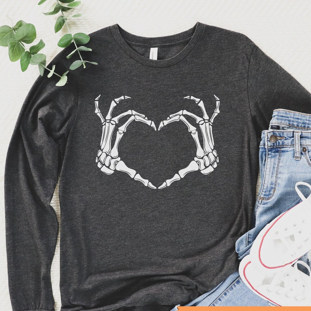 Skeleton Hand Heart Long Sleeve Shirt, Valentine'S Day Skeleton Long Sleeve, Women'S Valentine'S Day Long Sleeve Amitytees